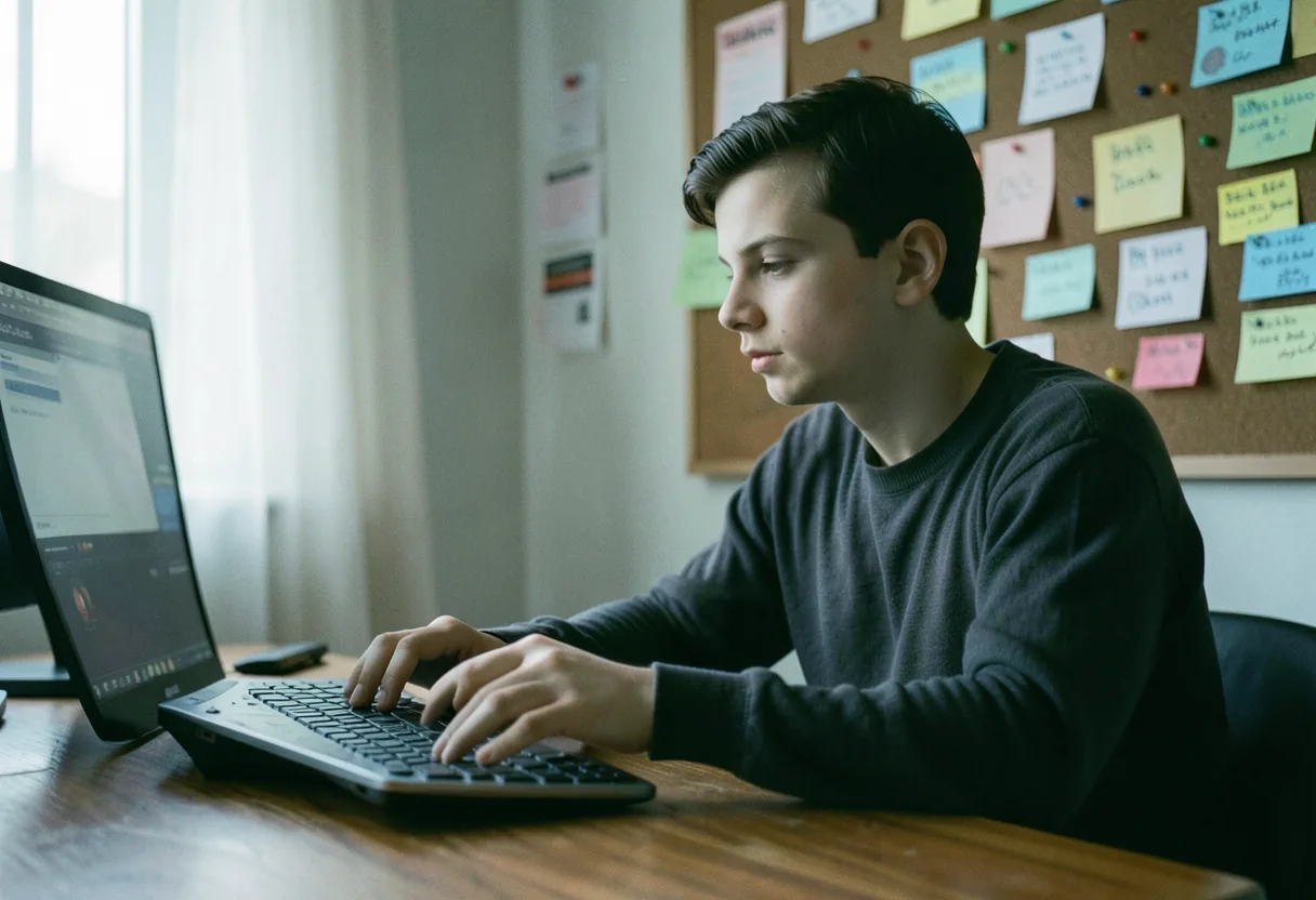 Person studying at wooden desk, ADHD study methods, focus tips, retention strategies.