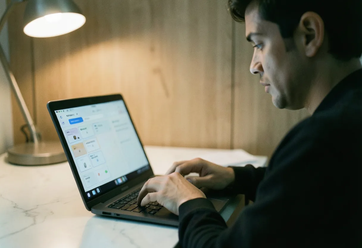 A person studying at a desk with flashcards, spaced repetition learning optimization.