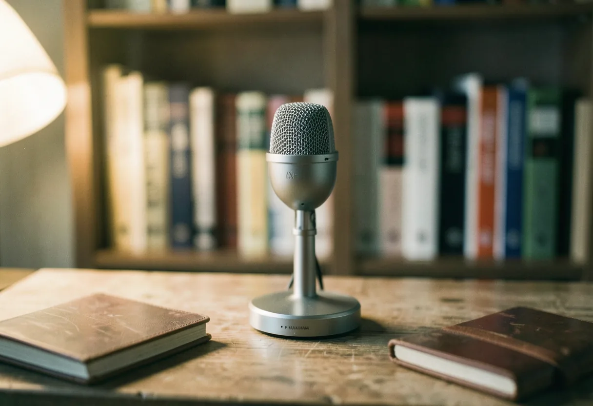 Microphone in studio setup, text-to-speech seamless integration.